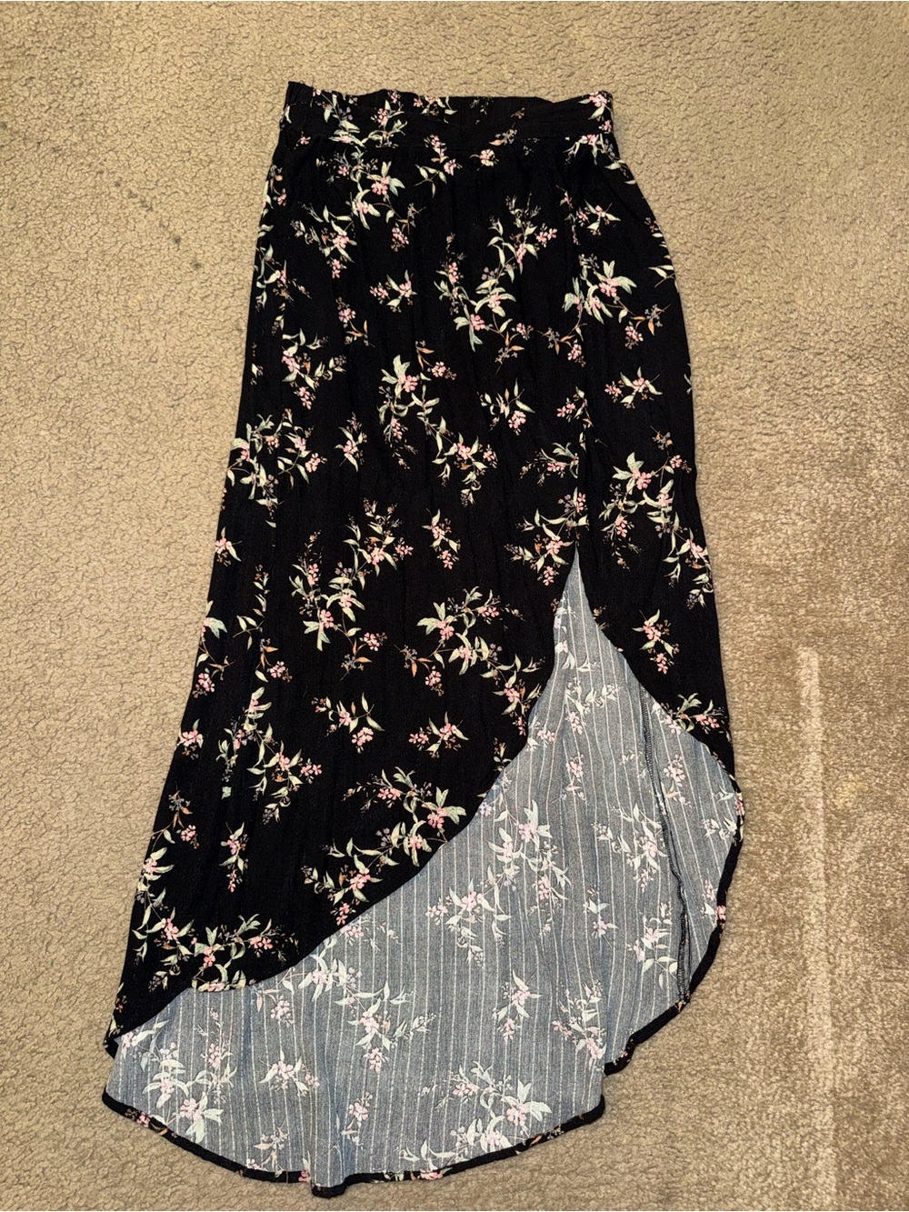 American Eagle Outfitters Black Floral Asymmetrical Maxi Skirt